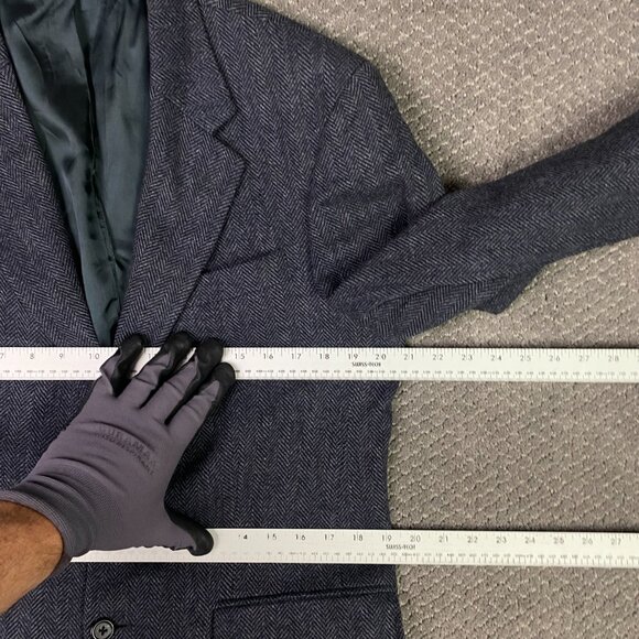 Lands End Lambs Wool Herringbone Tweed Blazer Sport Coat Men's 39R Blue Black - Picture 10 of 16